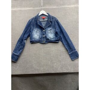 Americana Blues Cropped Trucker Jacket Womens Medium Blue Denim Cotton Stretch